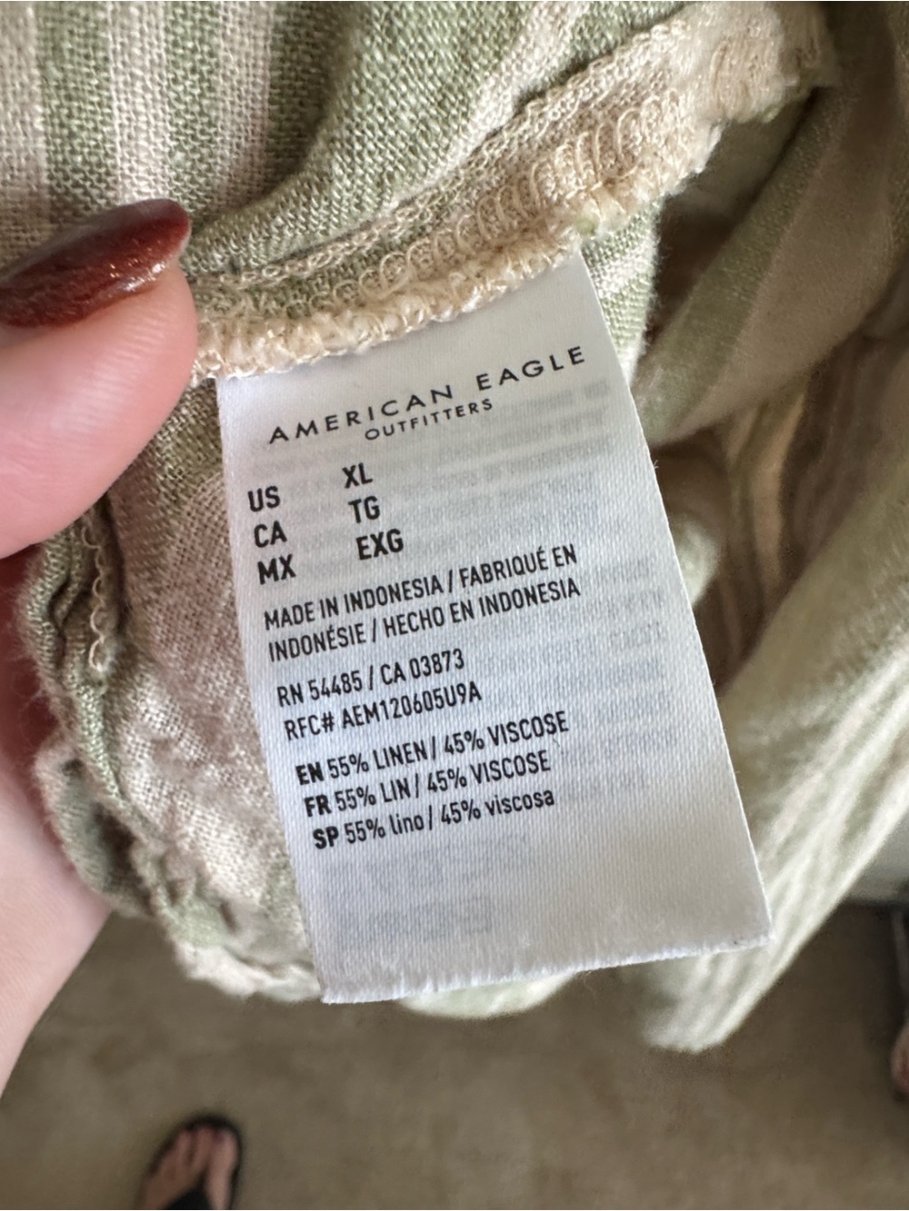 American eagle linen green beige stripe oversized tunic button down top size XL - Picture 5 of 5